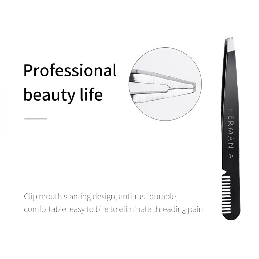 DUAL-END EYEBROW TWEEZERS WITH COMB